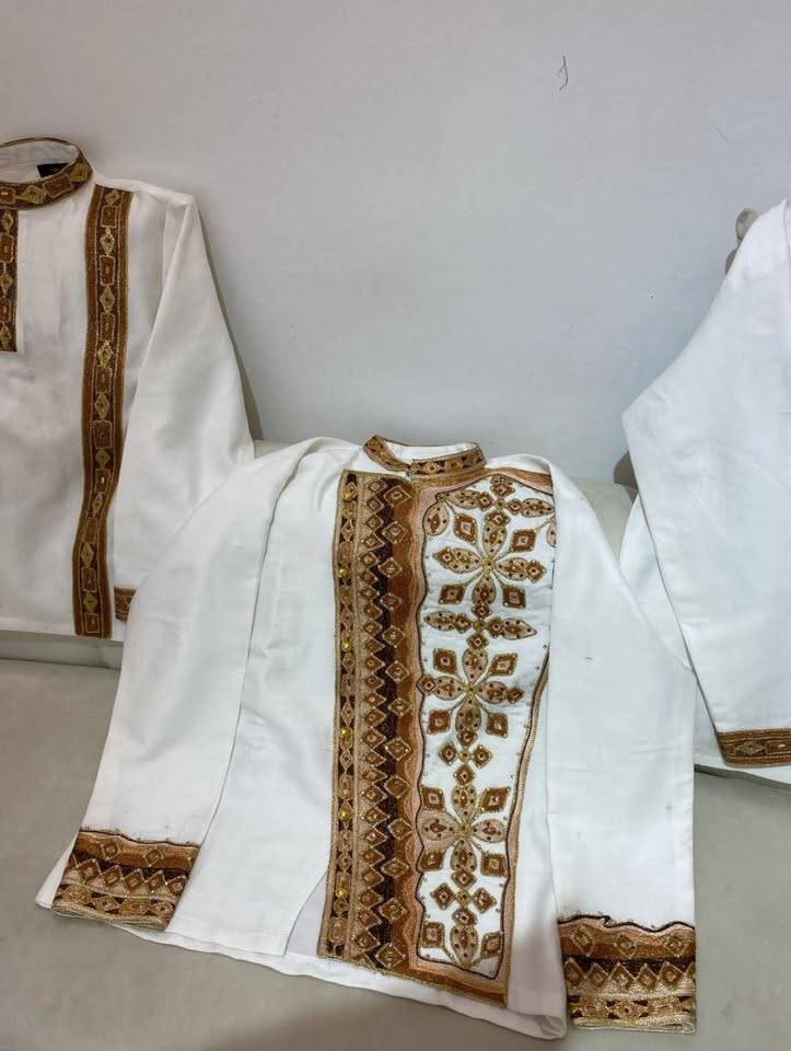 Men's Gold Trim Shirt — Classic men's traditional shirt with woven gold placket and cuffs.
